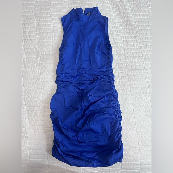 Zara Poplin Runched Stretch Dress - Picture 4 of 8